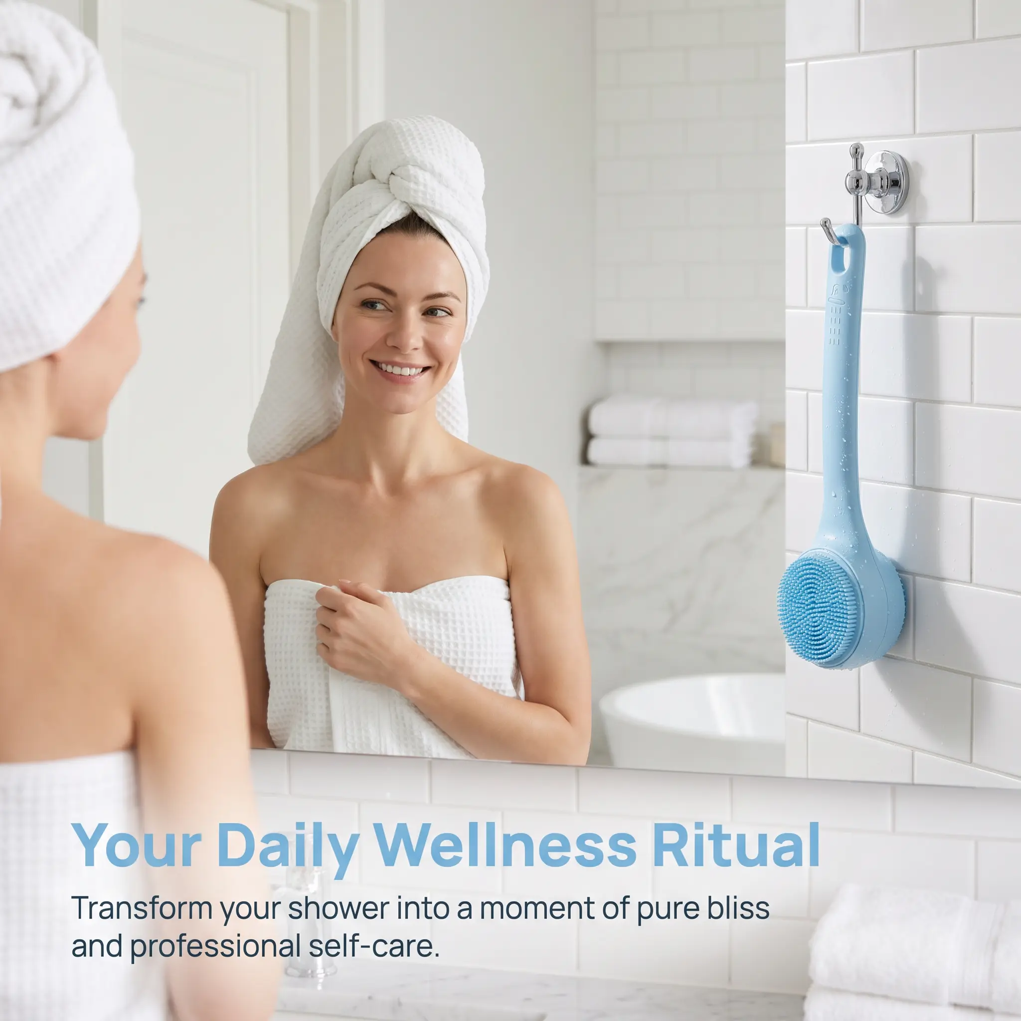 Rechargeable Electric Body Scrubber, Waterproof 360 °   Rotating Shower Brush with Dual Grip Handles, Full Body Bath Cleaner Equipped with 4 Detachable Brush Heads for Deep Skin Cleansing & Exfoliation