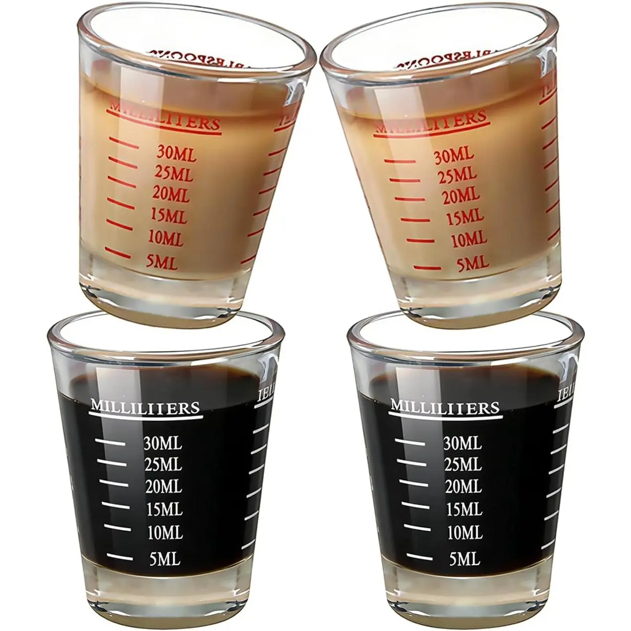 4 Pack Shot Glasses Measuring cup Espresso Shot Glasses, 26 Incremental Markings with 4 Units (1oz, 2 Tbs, 6 Tsp, 30ml), Thick Base Liquid Measuring Glass for  & Coffee