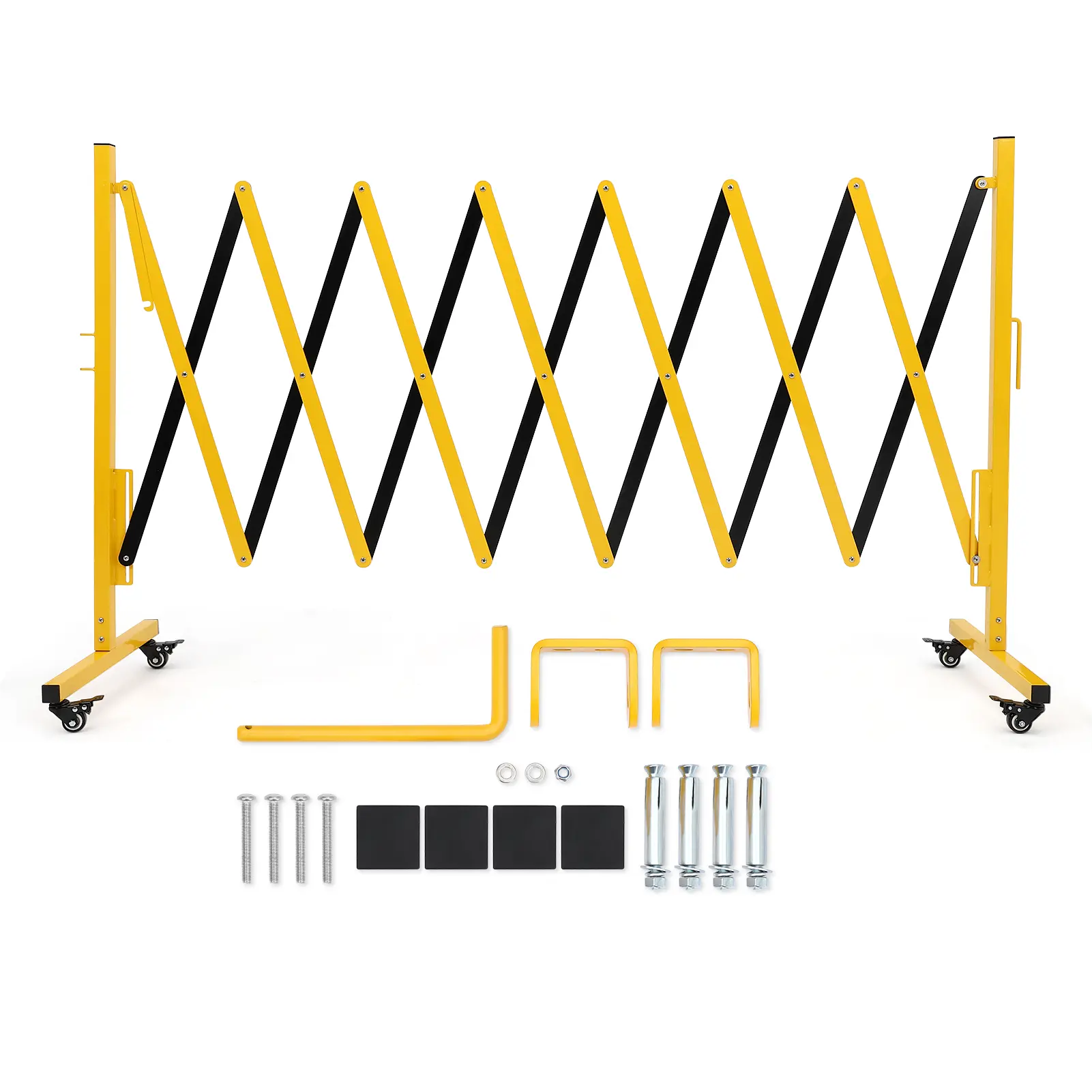 Expandable Safety Barrier | Retractable Crowd Control Barrier with Locking Wheels | Heavy-Duty Yellow & Black Mobile Barricade for Traffic Control, Construction Sites & Car Parks