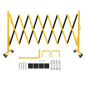 Expandable Safety Barrier | Retractable Crowd Control Barrier with Locking Wheels | Heavy-Duty Yellow & Black Mobile Barricade for Traffic Control, Construction Sites & Car Parks