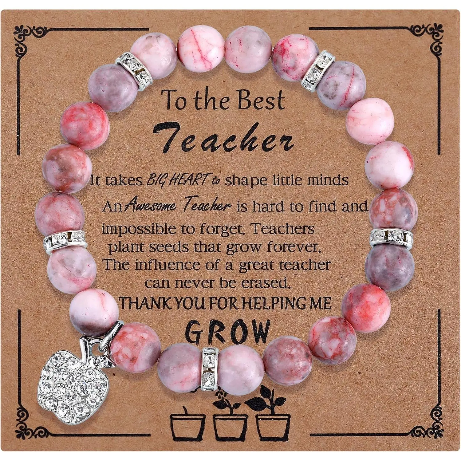 Teacher Appreciation Bracelet for Women |  Stone Teacher Stretch Bracelets, Christmas , Valentine's Day