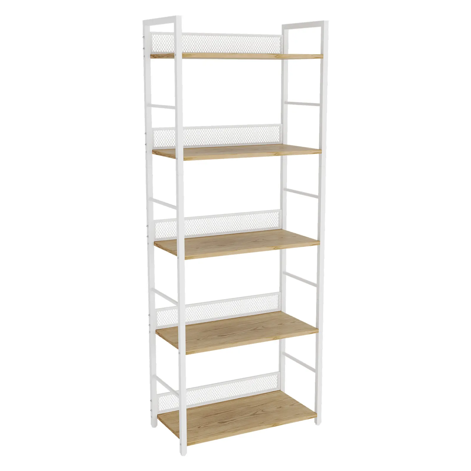 Garvee Tall 5-Tier Office Bookshelf – Industrial Metal Frame & Wood – Narrow Standing Bookcase – Modern Display Shelf – Matte Black + Natural Wood