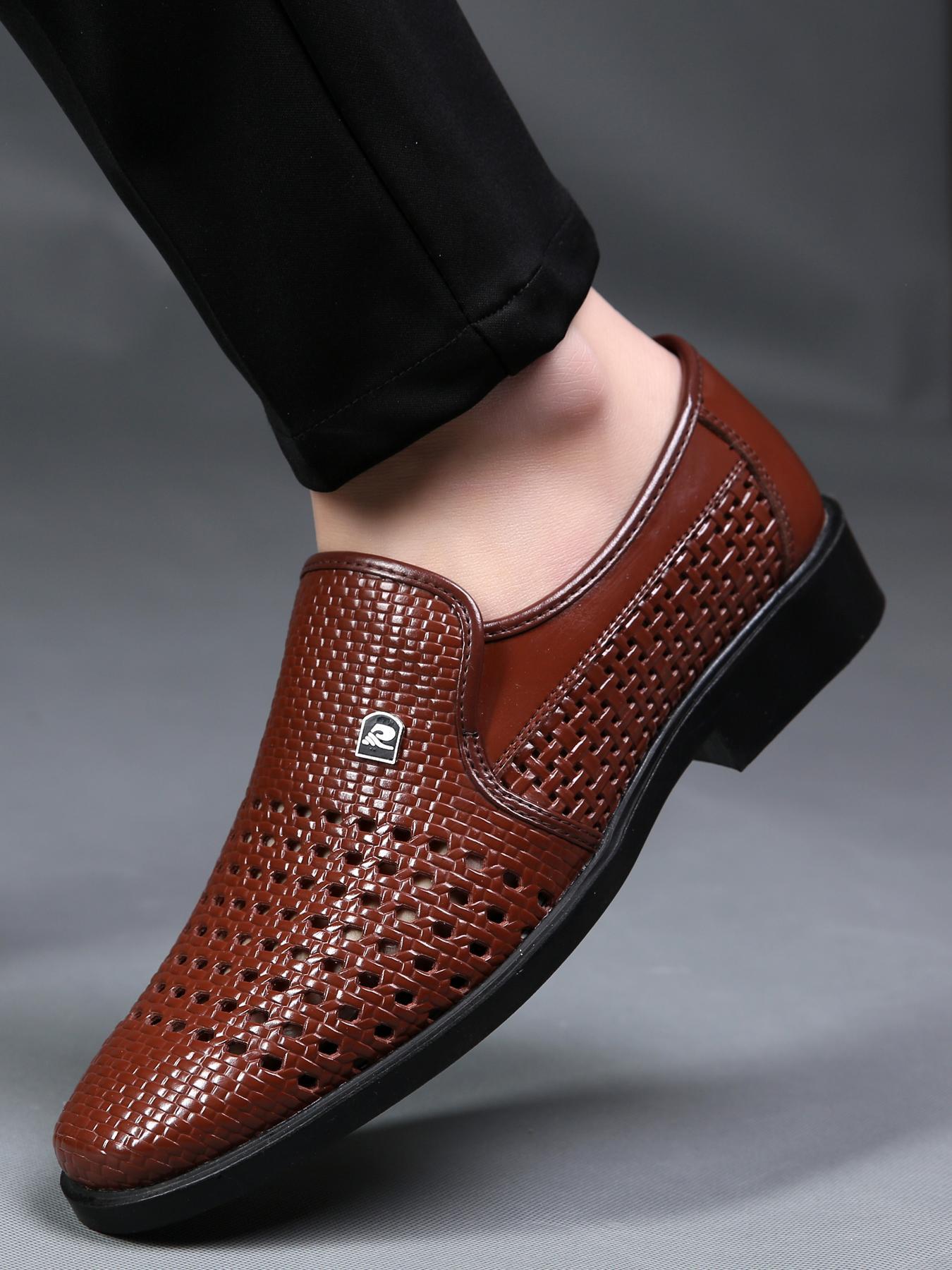 Men's Summer Hollow Out Shoes, Breathable PU Leather Formal Shoes, Business Office Casual Outdoor Footwear, Less Than Ankle Height, Rubber