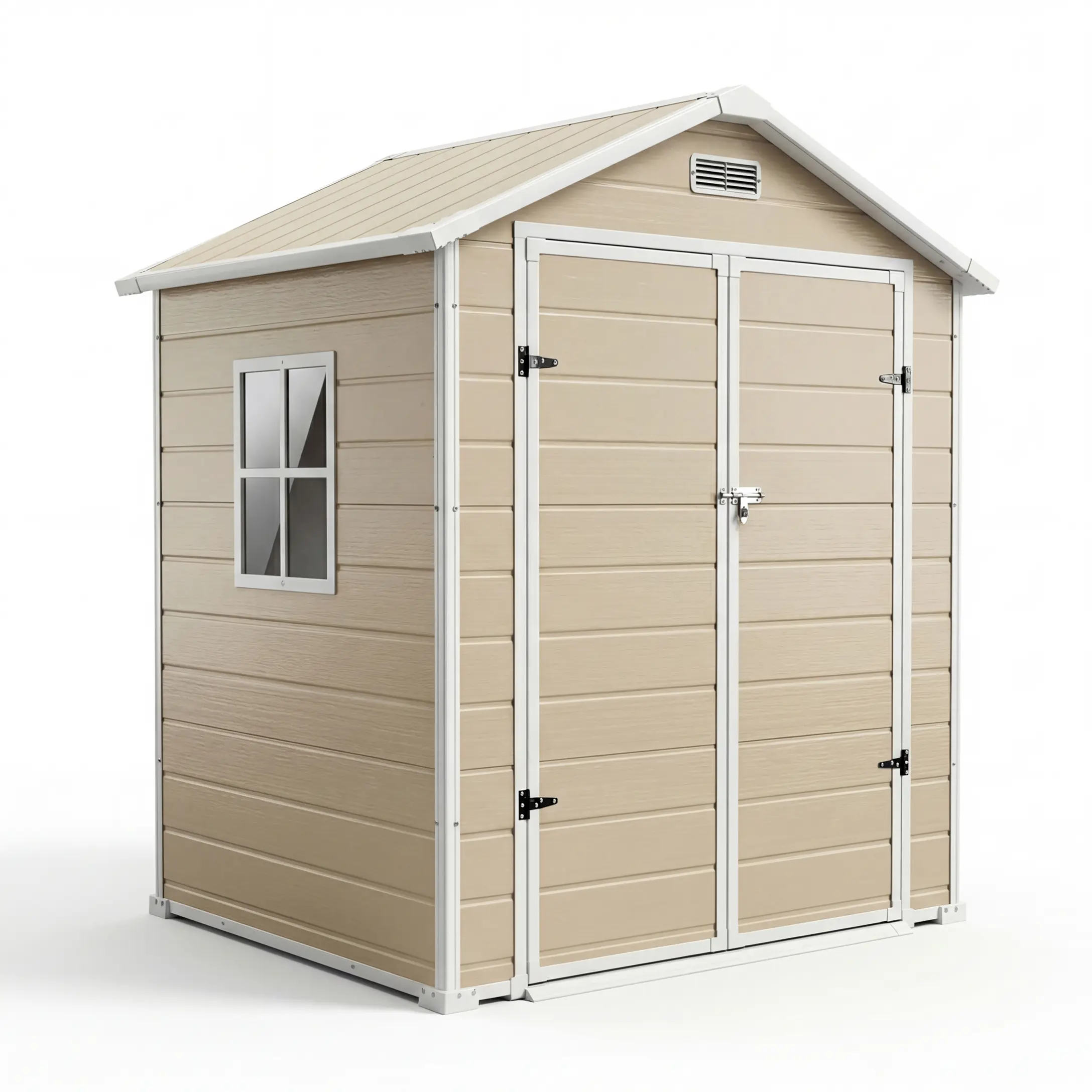 Plastic Resin Outdoor Storage Shed with Floor - 4x6/6x4 ft Garden Building with Window, Sloping Roof, Lockable Door for Patio, Backyard Lawn Mower, Bike, Tool Storage