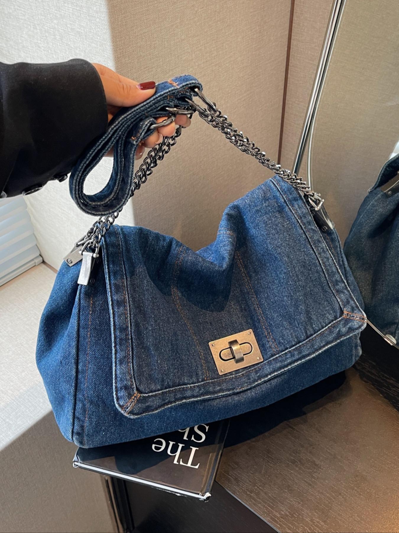 2026 Denim Bag Chain Shoulder Bag Women's Fashion Commuting Work Underarm Bag Vintage Texture Travel Handbag