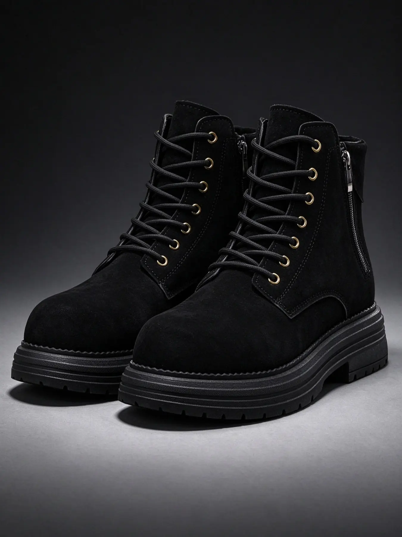 Men's Combat Boots Cap Toe Lace Up Buckle Strap Lug Sole Lightweight Military Ankle Boots Outdoor Work Shoes Black Brown