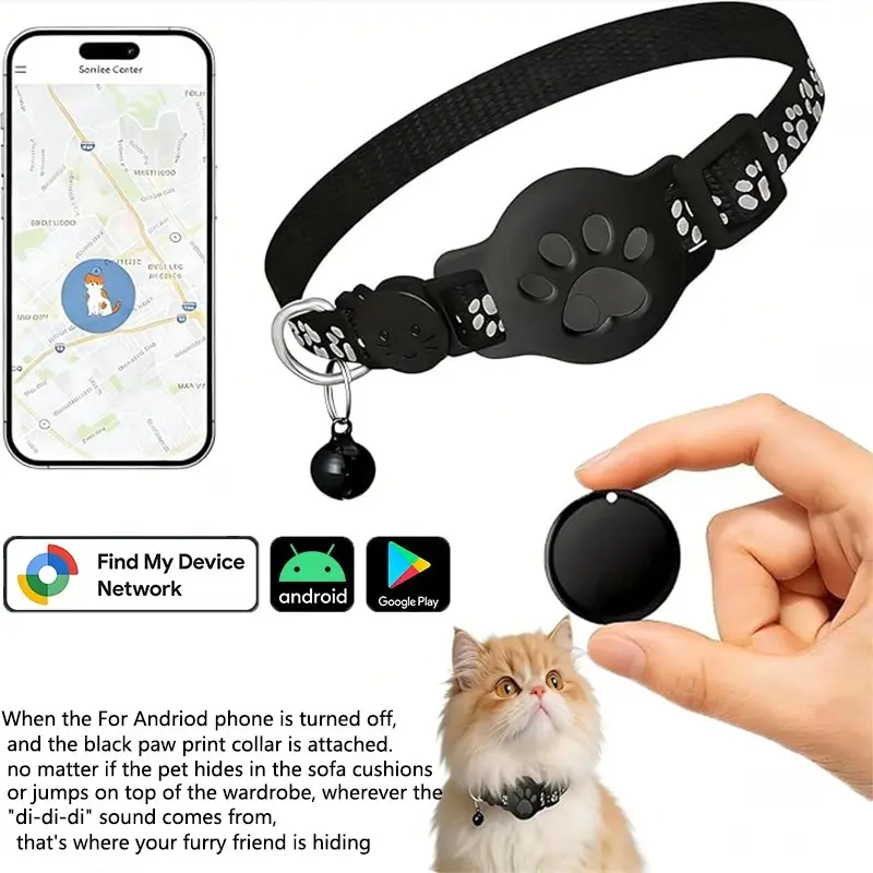 Smart tracker, air tracking tag, Pet tracker, adjustable detachable cat collar with tracker and bell - reflective stripe, compatible with Google's Find Hub device(Android 9+only) suitable for positioning tags for small pets such as cats, comfortable colla
