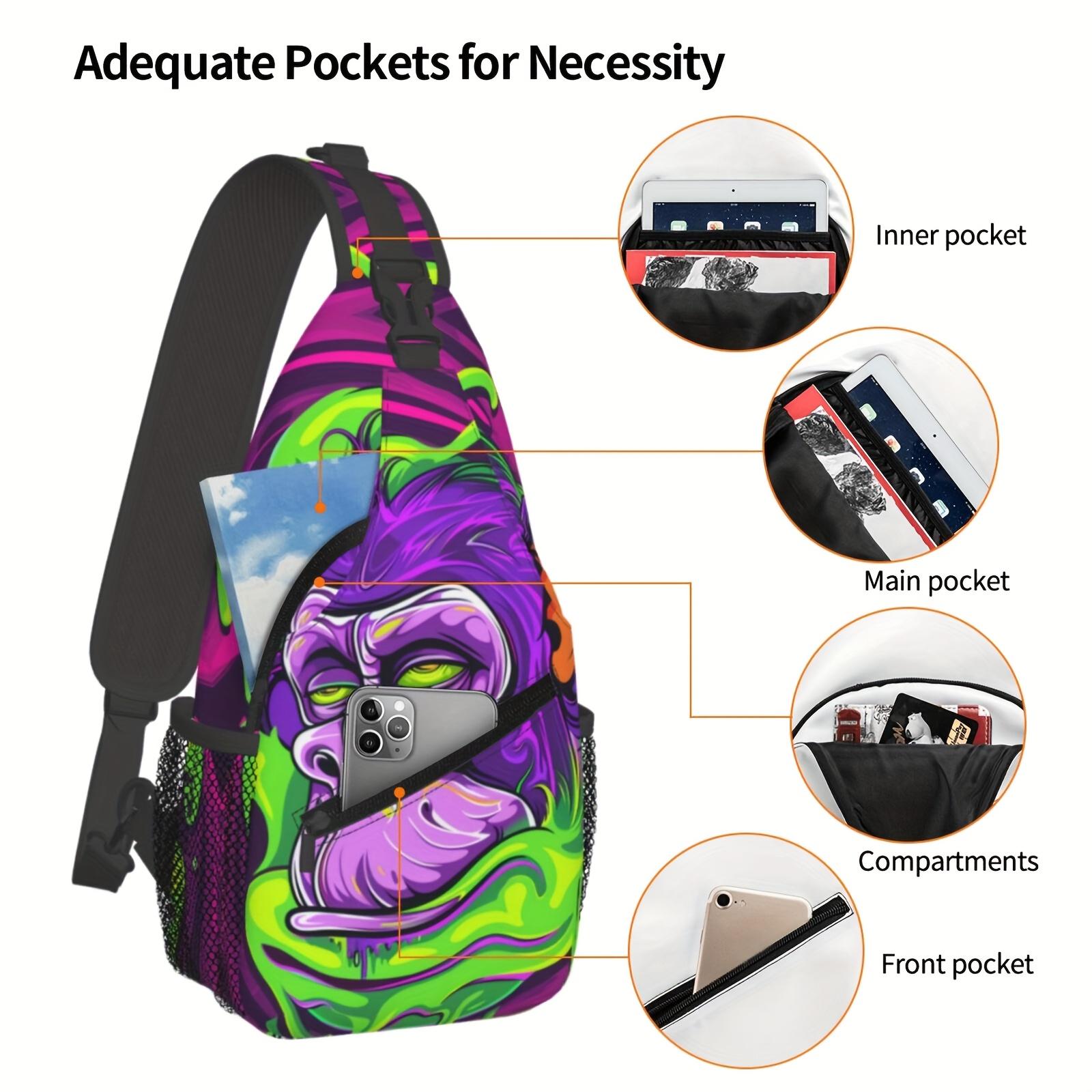 A Vibrant Gorilla-Themed Crossbody Chest  Suitable for Hiking, Featuring a Spacious Design.This Stylish And Sturdy  Is Perfect for Shopping, Work, Leisure Trips, Beach Outings bag