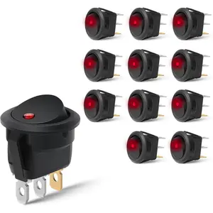 Nilight 12PCS Round Rocker Switches 12V 24V 20A Red LED Toggle swtiches SPST 3 Pin 2 Position for Car Truck Vehicle Boat Marine Rocker On Off Control