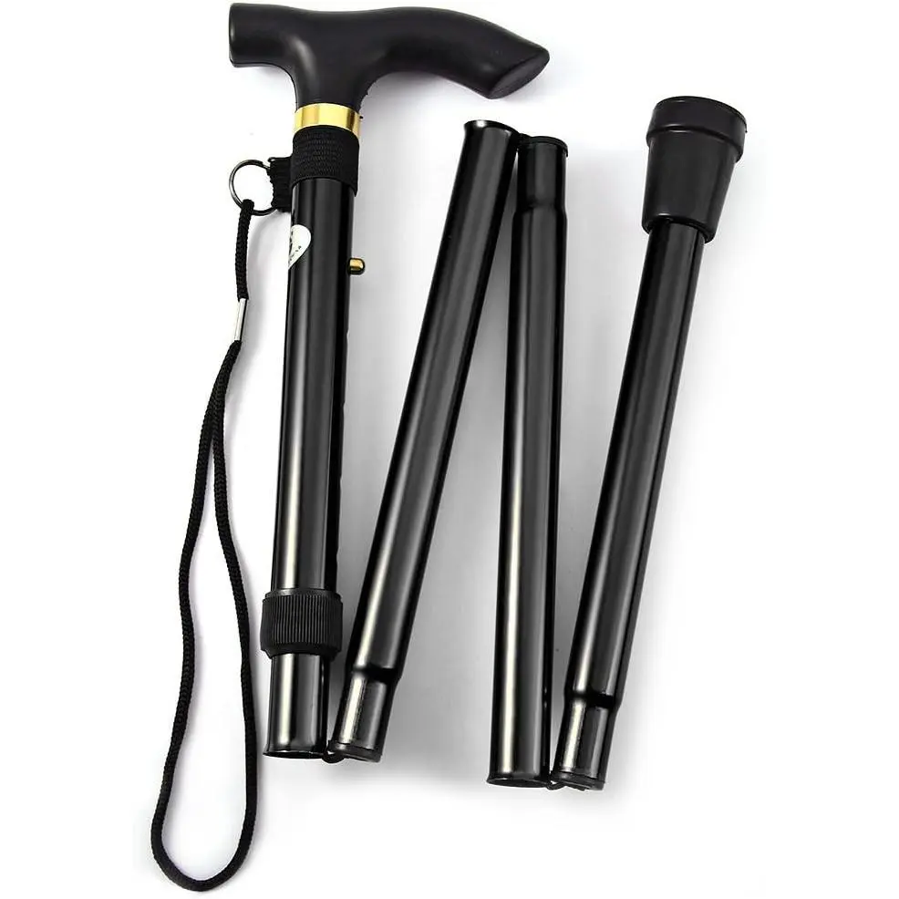 Folding Lightweight Walking Stick - Adjustable Aluminum Metal Collapsible Travel Cane with Non-Slip Rubber Base