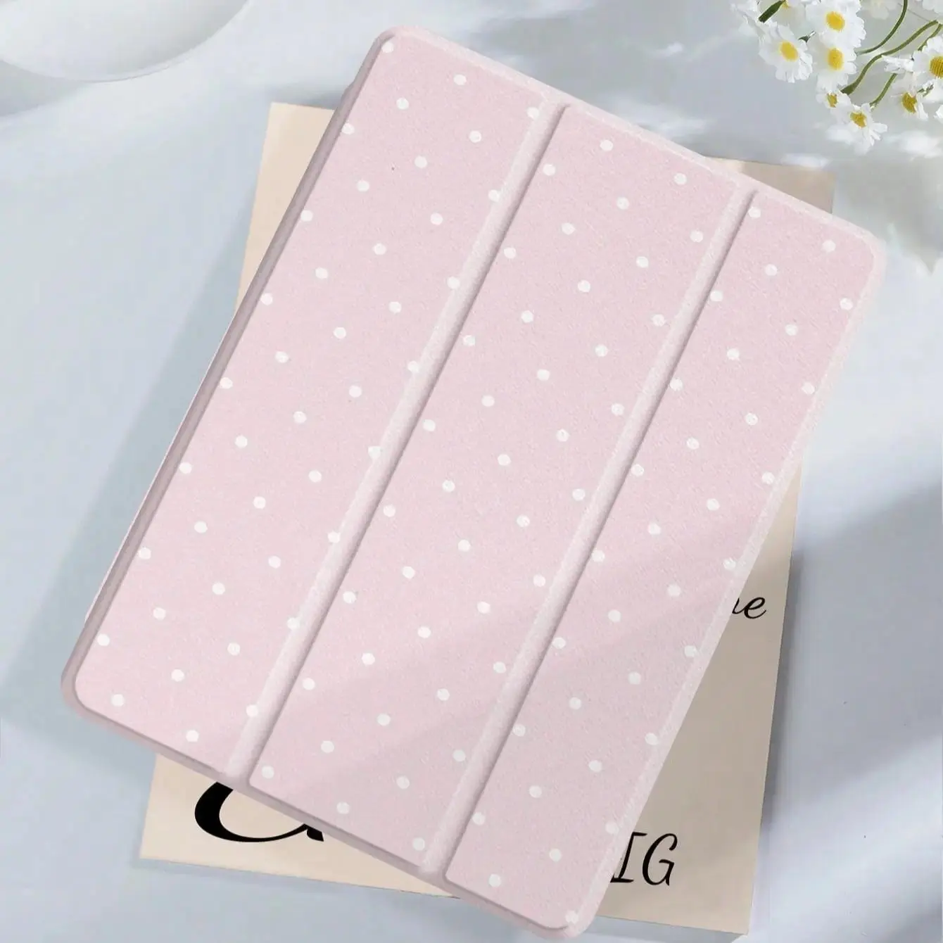 Luxury Polka Dot Folding TPU Tablet Case - Slim Fit, Shockproof, Crash-Proof, Anti-Yellowing, Bend-Resistant, Durable, Pen Slot, Smart Sleep Function - Computer Accessories Handheld Protection Casing for iPad 10/9/8/7, Air 10.9/11in Pink Cover, Tablet Pro