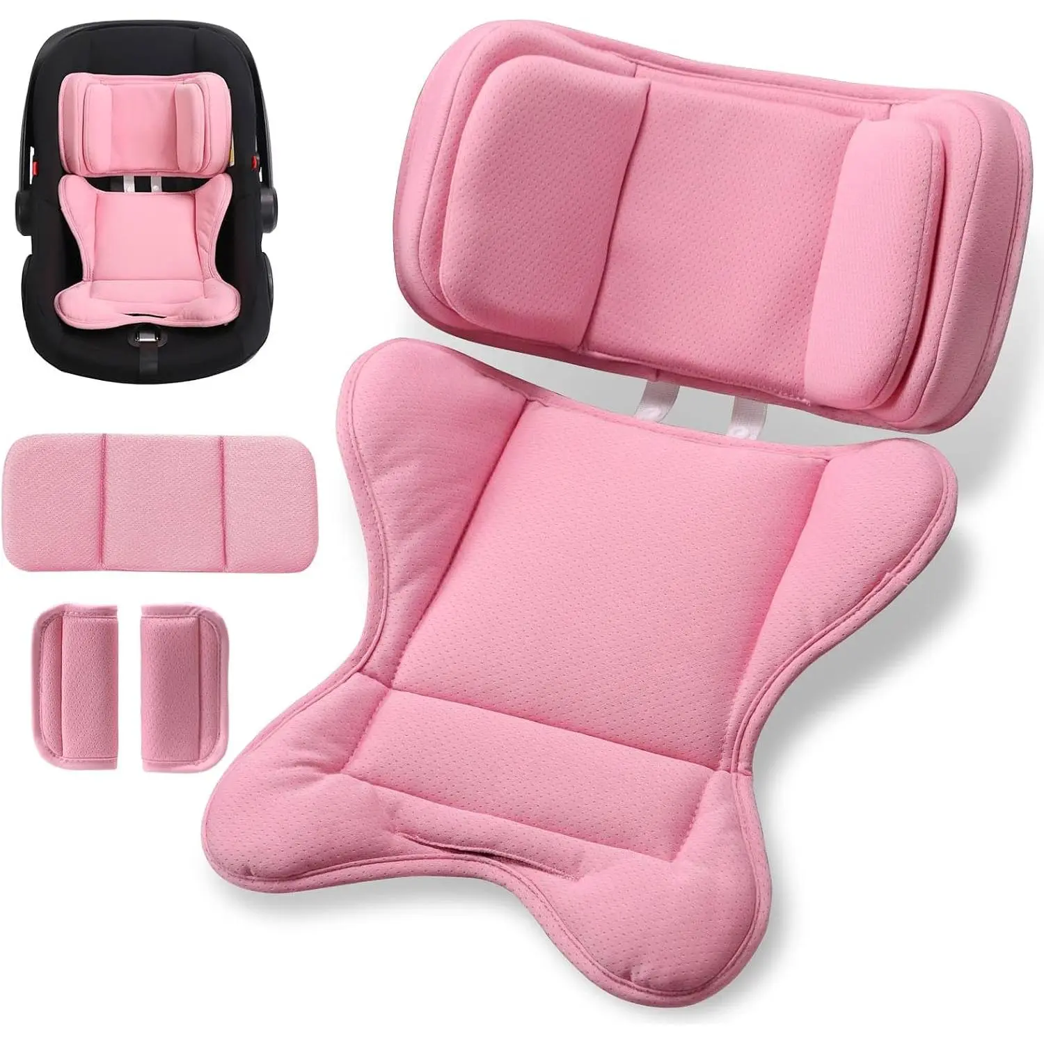 Infant Insert Compatible with Doona, Graco, Britax, Chicco, Evenflo Car Seat, Adjustable Baby Head Body Support Cushion for Newborn to Toddler, Fits Infant Car Seat and Stroller (Pink)