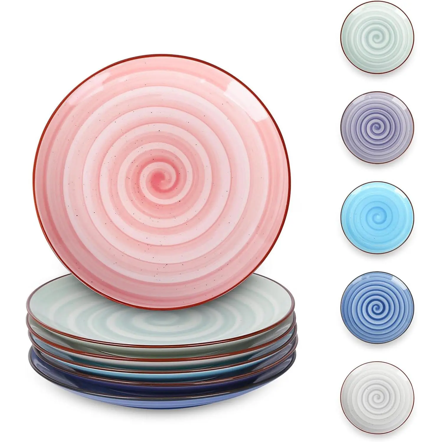 6-Inch Round Gradient Blue Aesthetic Swirl Specks Porcelain Ceramic Peace Dinnerware Set (6 Pieces) - Small, Sturdy, Child-Friendly Desserts Plates, Stackable, Microwave & Dishwasher Safe