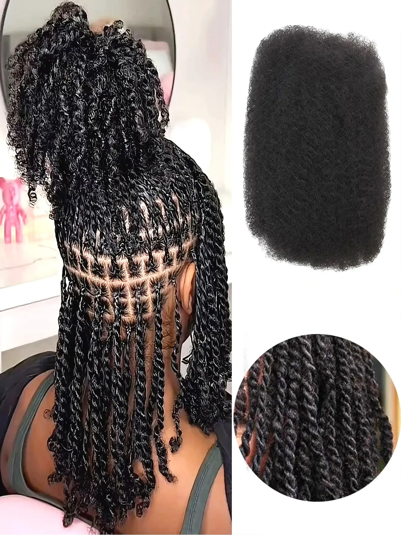 Afro Kinky Bulk Human Hair 10-16 Inch, Natural Human Hair 30g/pack, Ideal for Braids Twists, Human Braiding Hair, Human Hair Extension