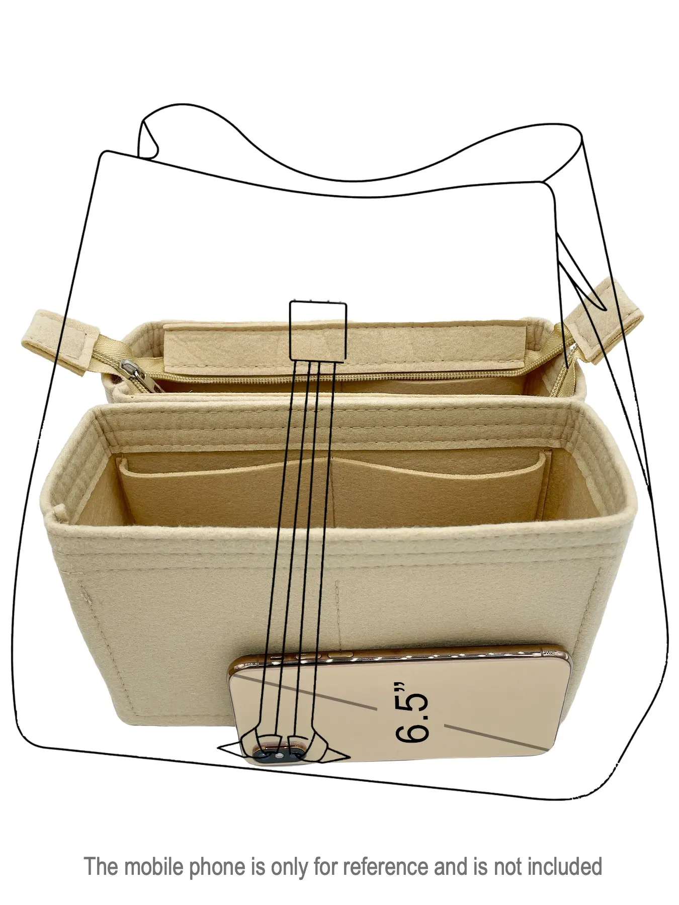 2 Pack Felt Bag Organizer Insert for Neo Noe, Zipper Handbag Liner Divider, Compartment Organizer, Women Purse Backpack Separator, Storage Organizer
