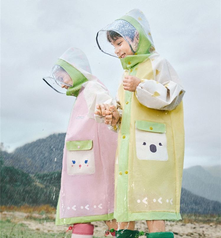 Korean Cute Kids Raincoat Waterproof Children Animal Style Rain Poncho Rain Coat Jacket With Backpack Position Student RainWear