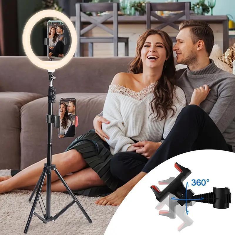 12"Ring Light with 63" Stand & 2 Phone Holders, 360° Adjustable Video Light for YouTube TikTok, Makeup,Photography, Ring Lights Compatiblewith All Cameras/Phones Selfie New Years valentine's  Content Creator Pack , Super Bowl