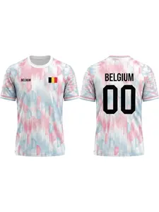 Men's Sporty Belgium Flag Print T-Shirt, Breathable Comfortable Athletic Top, Ideal for Outdoor Activities, Football Training Gear