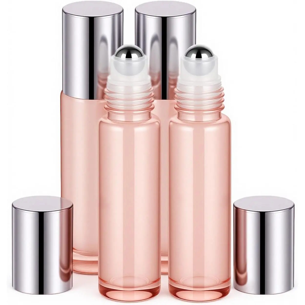 4 Pack Roller Bottles, 10 ml Essential Oil Glass Roller Bottles with Stainless Steel Roller Balls Rose