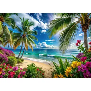 Summer Hawaiian Beach Tapestry Tropical Flower Palm Leaves SurfboardTapestry for Luau Aloha Party Decoration