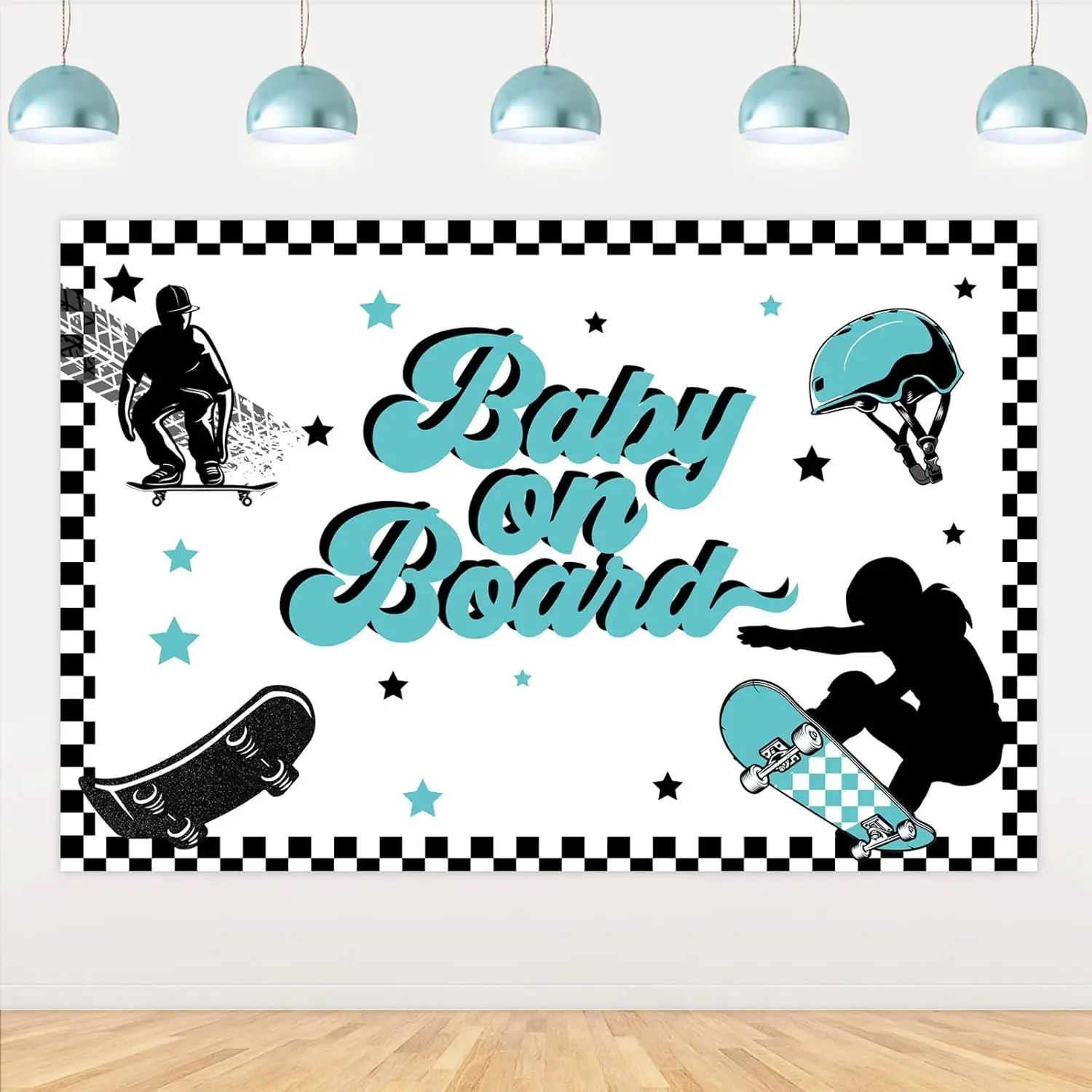 1Set Skateboard Baby Shower Decorations 5  3 Ft Skateboard Baby on Board Baby Shower Backdrop Skateboarding Photography Background Photo Studio Props for Boys