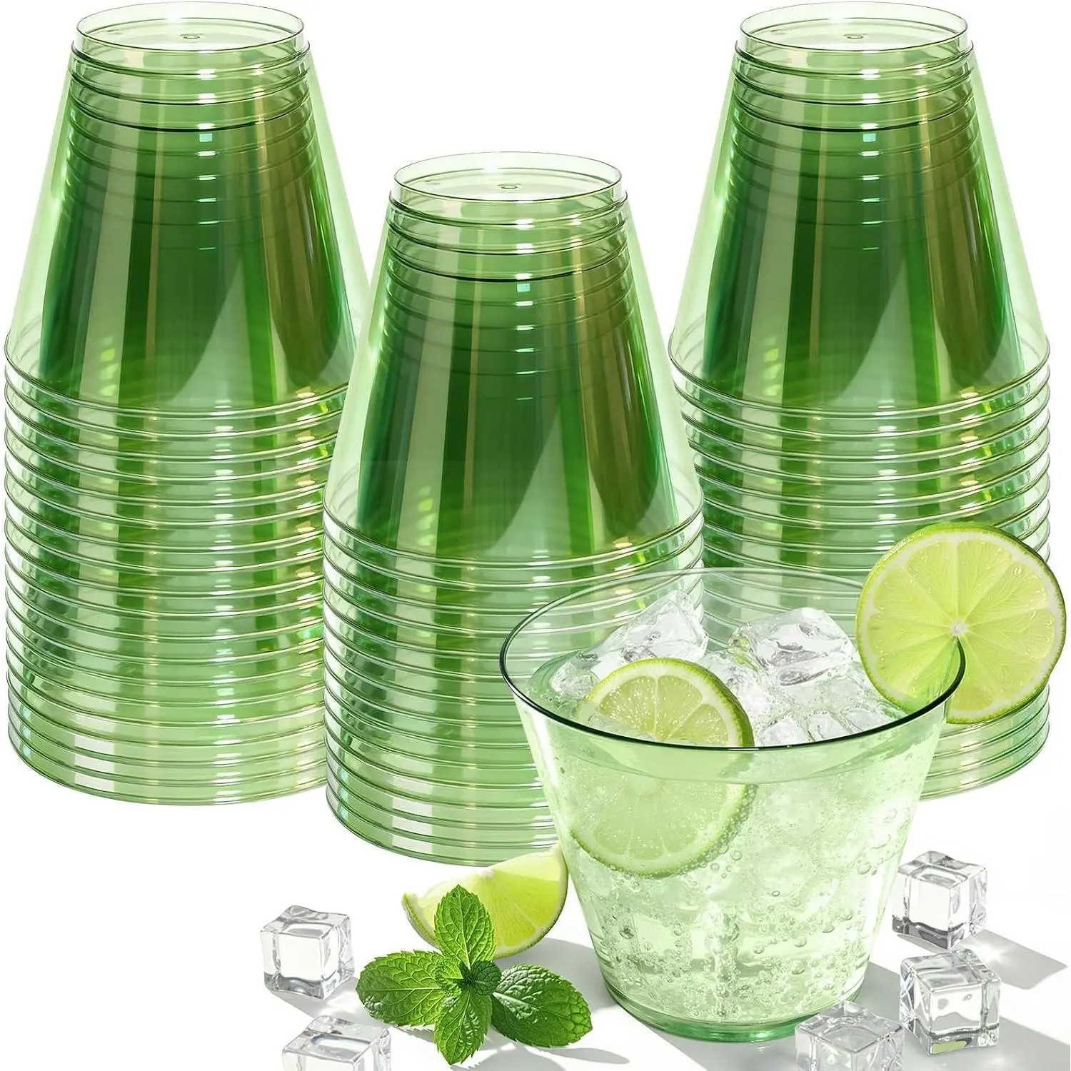 9 OZ Green Disposable Plastic Cups  Cup 50 Pack | Fancy  Cup,Stemless  Glass,Wedding  Glasses,Graduation Birthday,Party Essentials
