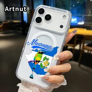 Nicaragua Bird Pattern Magnetic Phone Case for iPhone 17 16  Pro Max Plus 15 14 13 12 11 Air E Non-Yellowing Clear Crystal Drop-proof Slim Silicone Shockproof Transparent Acrylic Large Hole Cover Supports Wireless Charging