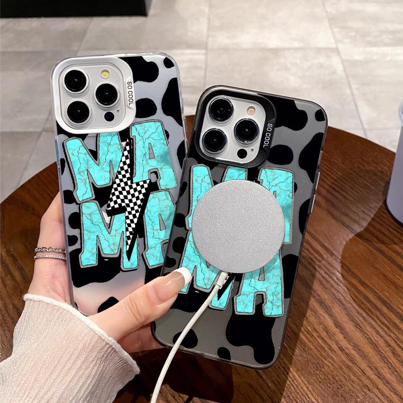 Mama Pattern Matte Shockproof Anti-Scratch Stylish Smartphone Cover for iPhone 17 15 16 14 Pro Max 13 12 11 XR XS Plus Cow Skin Digital Protector