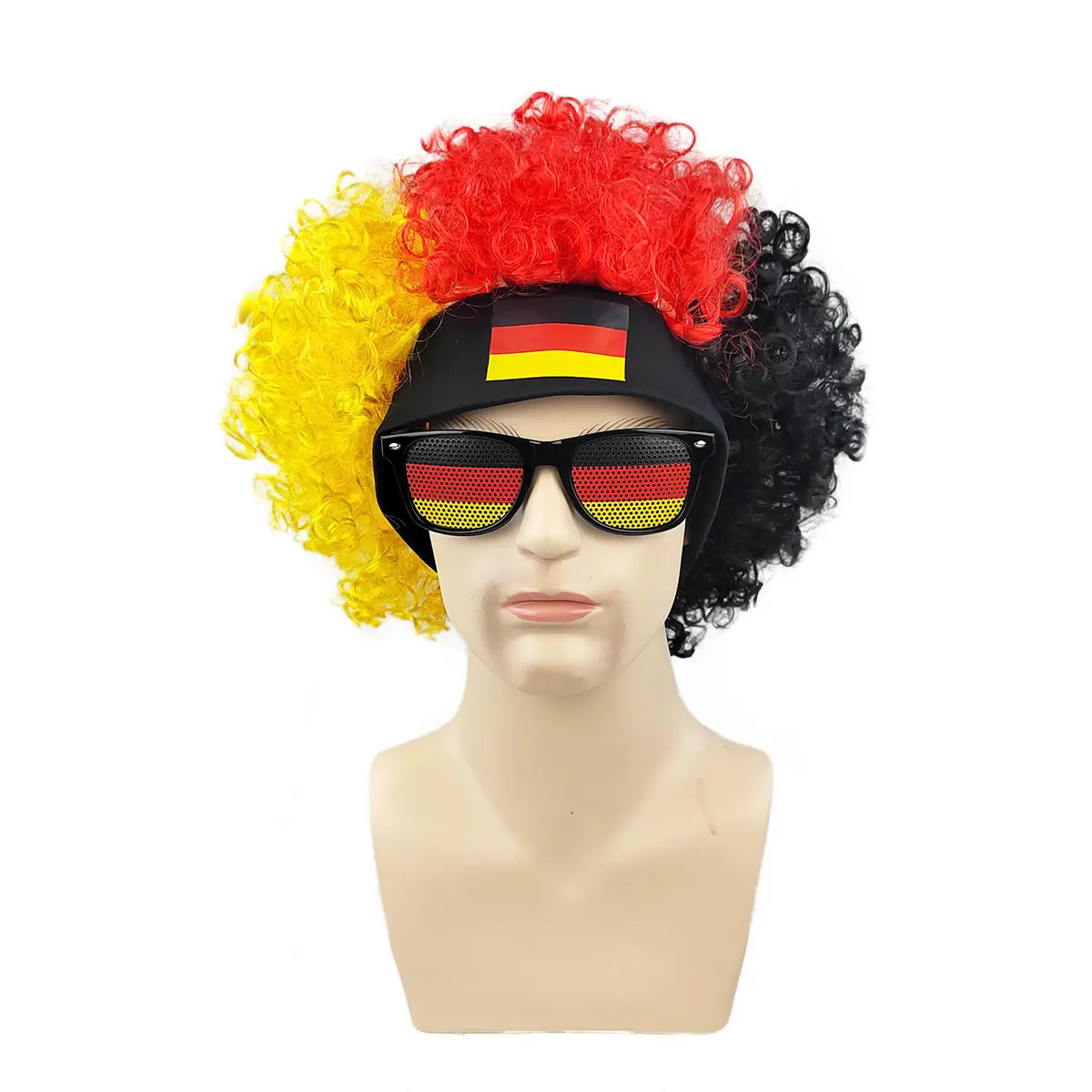 Germany Flag Black Red Gold Curly Afro Wig And Tricolor Sunglasses Set, National Patriotic Fan Costume Accessory, Victory Celebration Gift For Football Game National Day Fan Parade And National Team Support Outfit