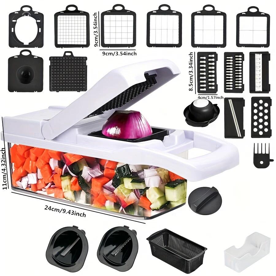 22-in-1 Vegetable Chopper Set, Multifunctional Vegetable Cutter with Container, Potato Cutter, Kitchen Fruit Vegetable Slicer and Food Chopper, Practical Kitchen Utensil & Gadget, Kitchenware