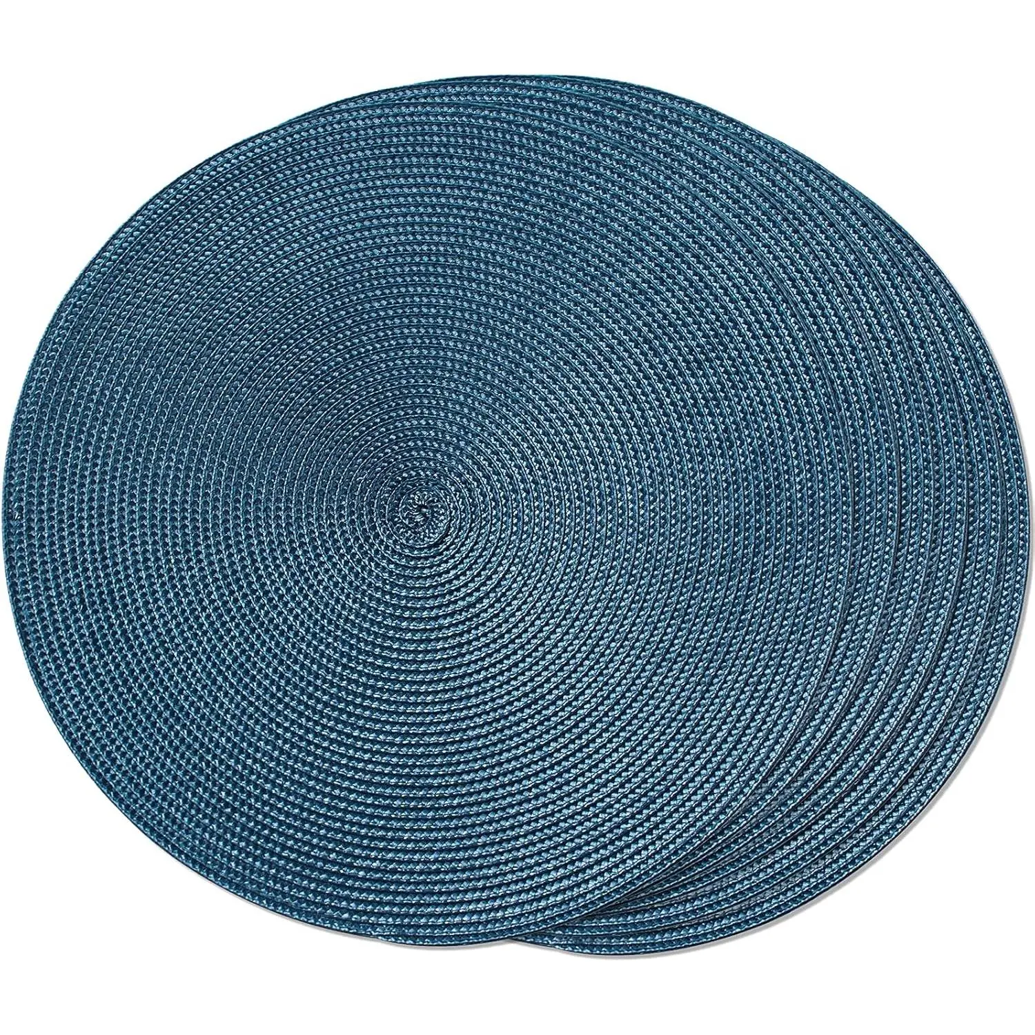 Round Braided Placemats Set of 6 Woven Washable Non-Slip Table Mats for Dining Tables 15 Inch Blue 6pcs