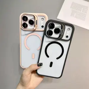 Suitable for iPhone17 16 15 14 13 12 Max Plus Pro Magnetic Mobile Phone Case with MagSafe Camera Ring Holder, Military-Grade Protection, Anti-Fall, Non-Yellowing, Wireless Casing Protector Cover, Black Silicone