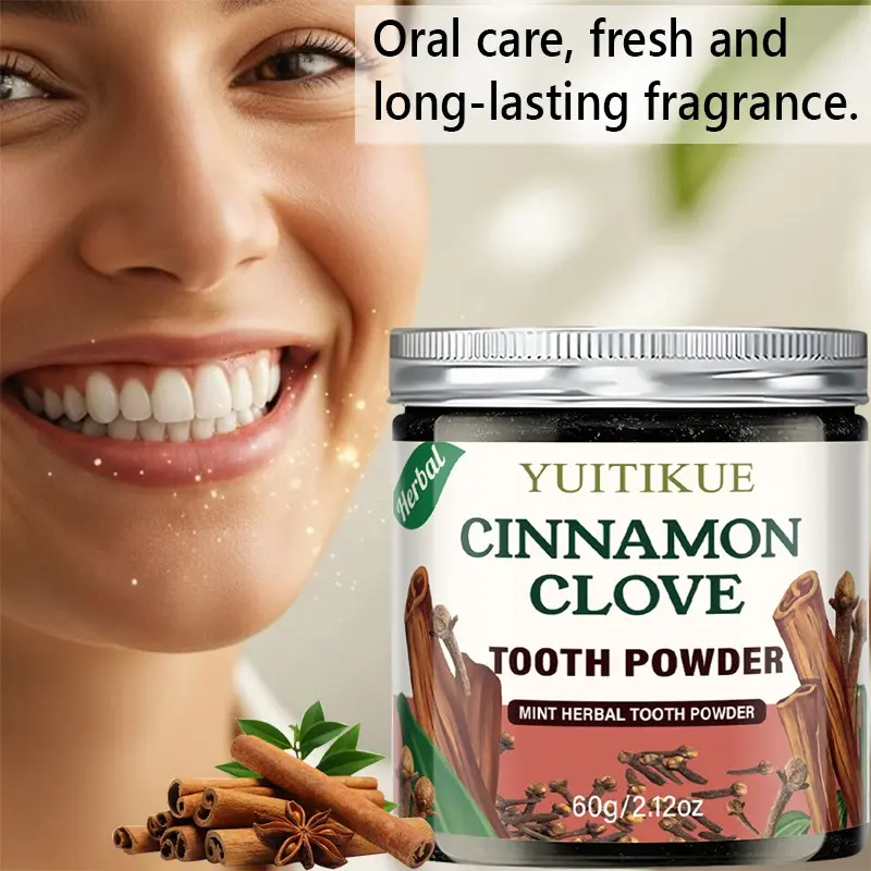 Yuitikue Cinnamon Clove Mint Herbal Tooth Powder, Deep Cleansing Calcium Carbonate, Gentle Brightening, Oral Care, 60g