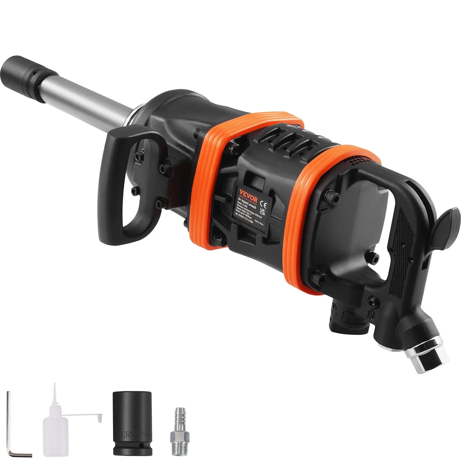 VEVOR 1 in Air Impact Wrench, 5175 ft-lbs Beast Reverse Torque Output Pneumatic Impact Gun, 8 in Extended Anvil for Heavy Duty Machinery & Bus Repairs/Maintenance