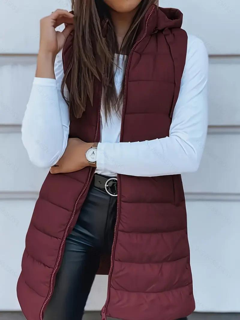 BIGWIG Solid Color Hooded Zipper Vest Jacket Women's Clothing