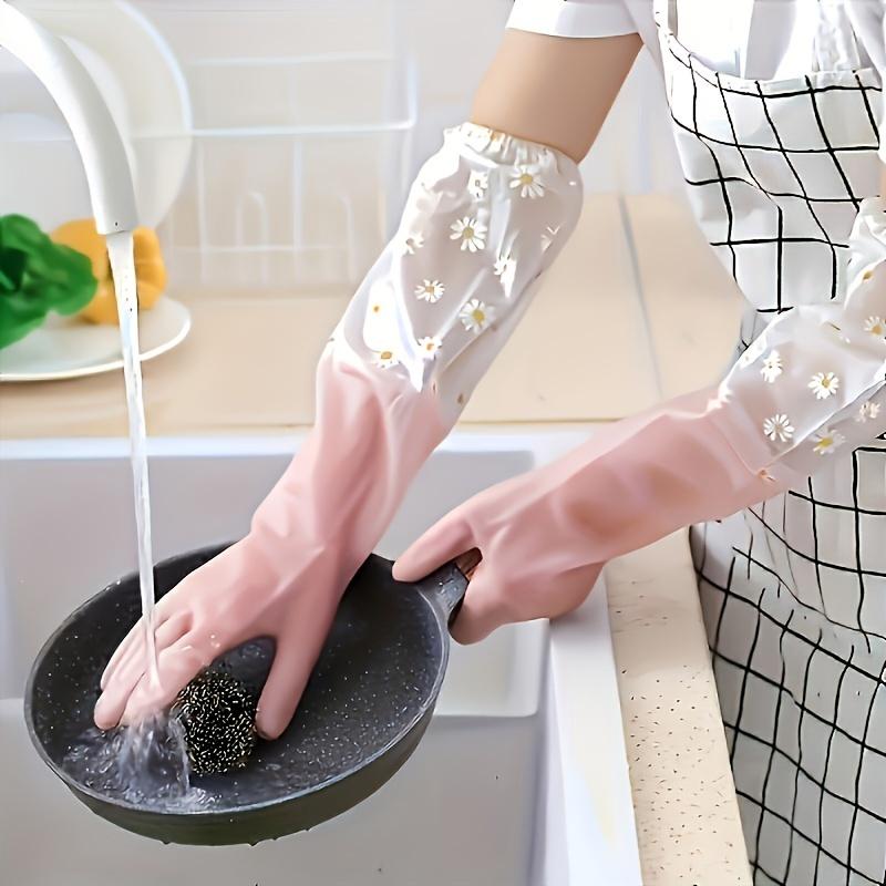 Waterproof Durable Cleaning Gloves, 2 Counts Non-slip Dish Washing Gloves, Multifunctional Household Cleaning Gloves for Kitchen & Bathroom