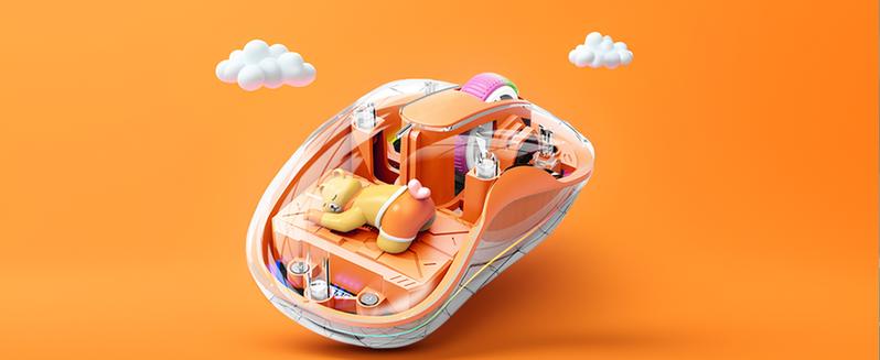 Cute Wireless USB C Mouse - Bluetooth Triple Mode Rechargeable Cartoon Mouse for Laptops, iPads & MacBook Air/Pro - Silent Operation, Portable Design, Unique Magnetic Character (Orange)