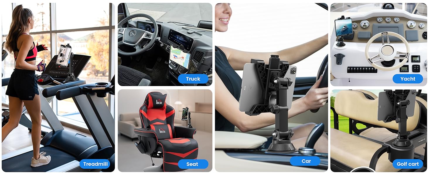 OHLPRO cup holder car tablet mount suitable for trucks, universal iPad holder for 7-11inch iPad Pro Air Mini, Galaxy Tab, adjustable arm, expandable and flexible car mount, suitable for road trip essentials, travel accessories