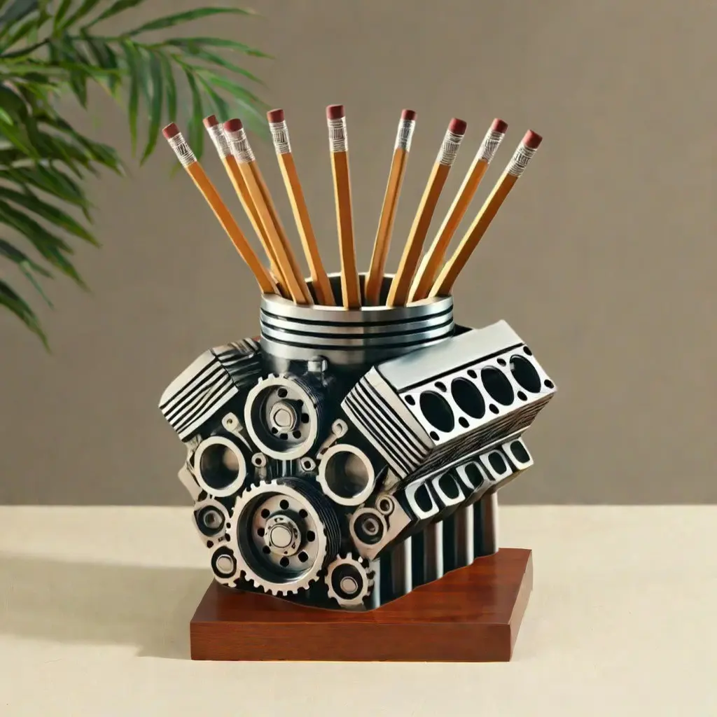 Creative Eight-Cylinder Engine Pen Holder, Resin Decorative Item, Office Desk Decoration, Unique Gift Idea, Stylish Home Accessory, Pen Holder For Desk
