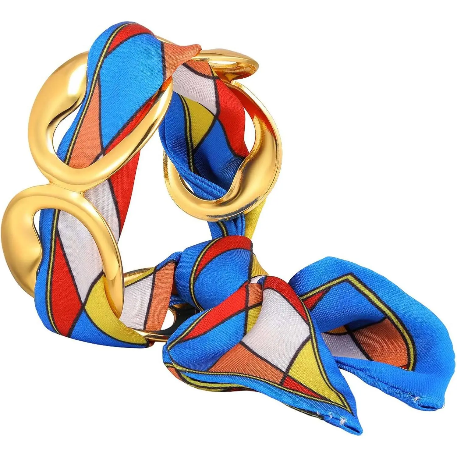 Women Trendy 2 in 1 Silk Scarf Wide Open Cuff Bangle Bracelet Set,18K  Plated Adjustable Scarf Cuff Bracelet, Stainless Steel Fashion Statement Wrist Cuff Wrap  Gifts
