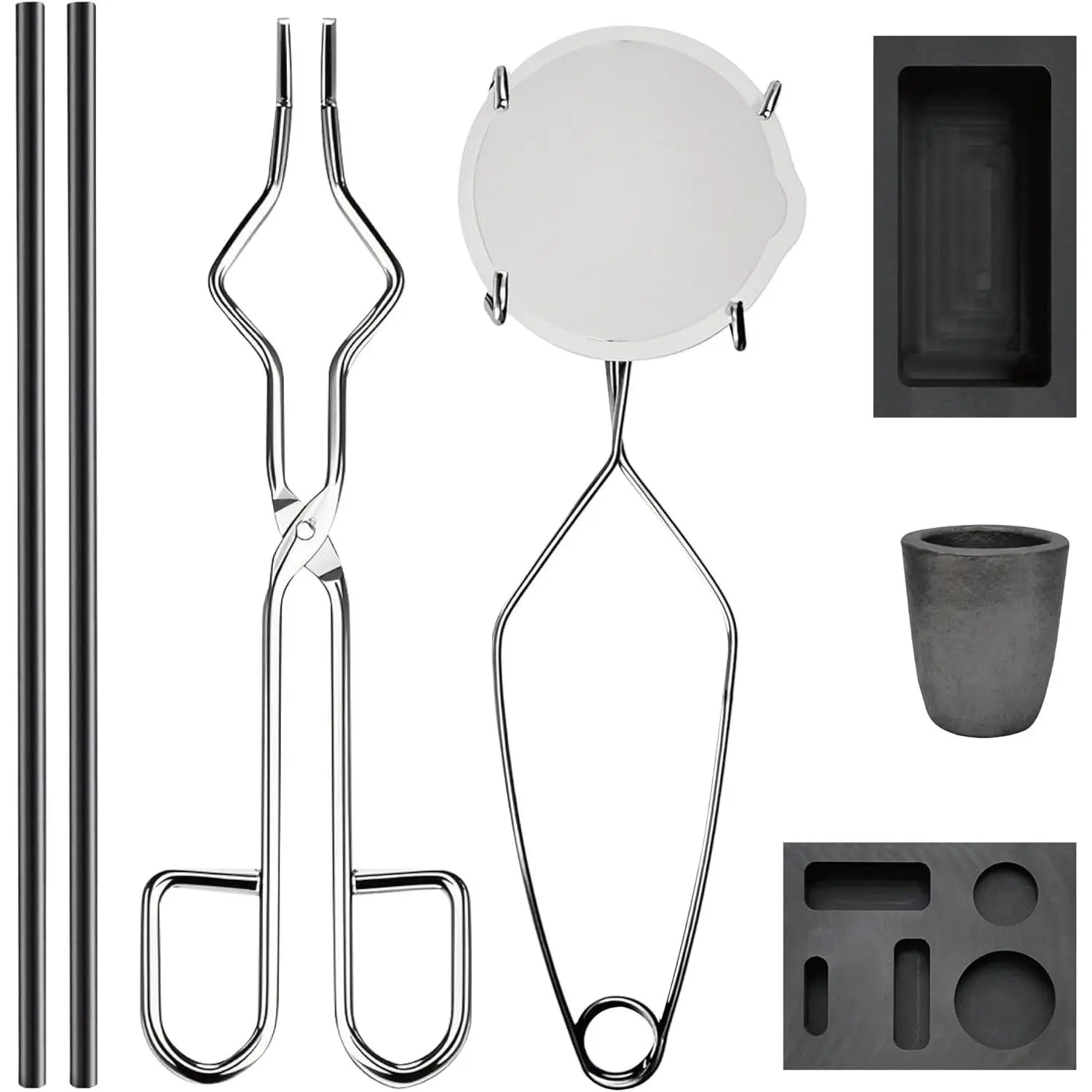 8-in-1 Metal Casting Kit, Graphite Crucible Set for Melting Metals | Includes graphite ingot molds, tongs, stir rods and quartz cup for gold, silver and aluminum casting, jewelry making and DIY
