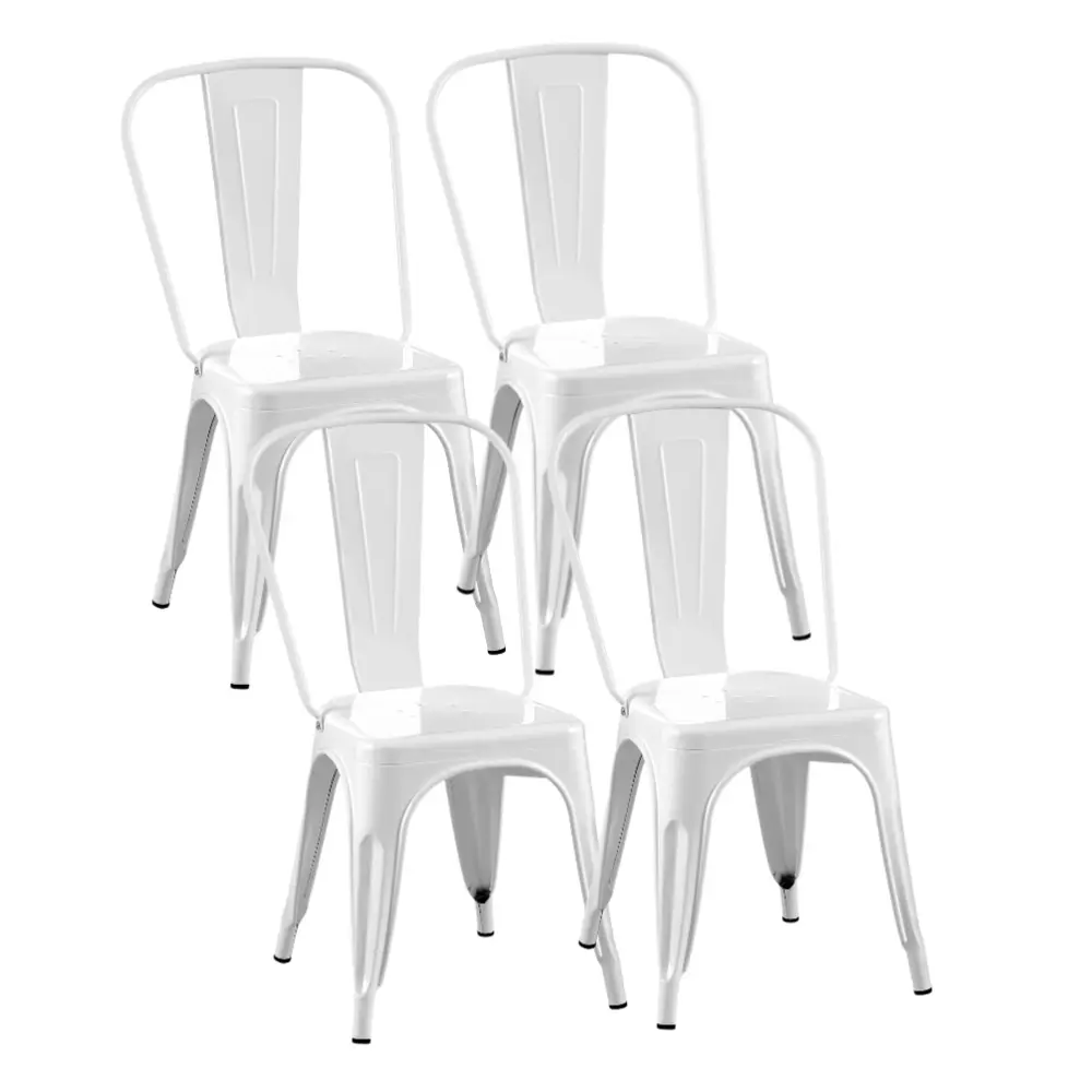 Stackable Metal Dining Chairs Set of 8, Arctic White,steel dining chairs with 330 lb capacity for kitchens, dining rooms, restaurants, cafes, bistros and covered patios.