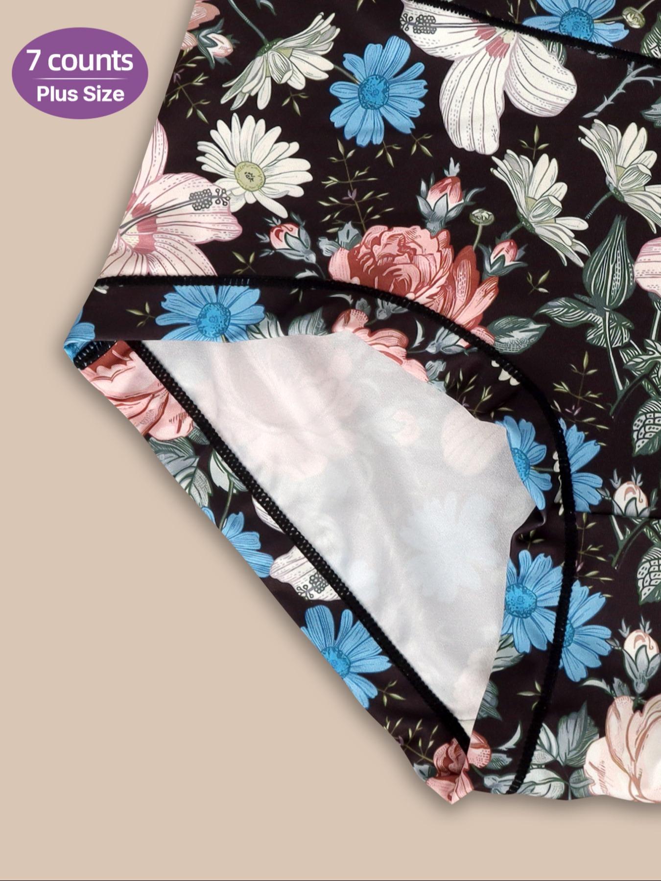 【Plus Size】 Floral Patchwork Print High Waist Panty, Casual Comfy Breathable Knicker for Daily Wear, Women's Underwear for All Seasons