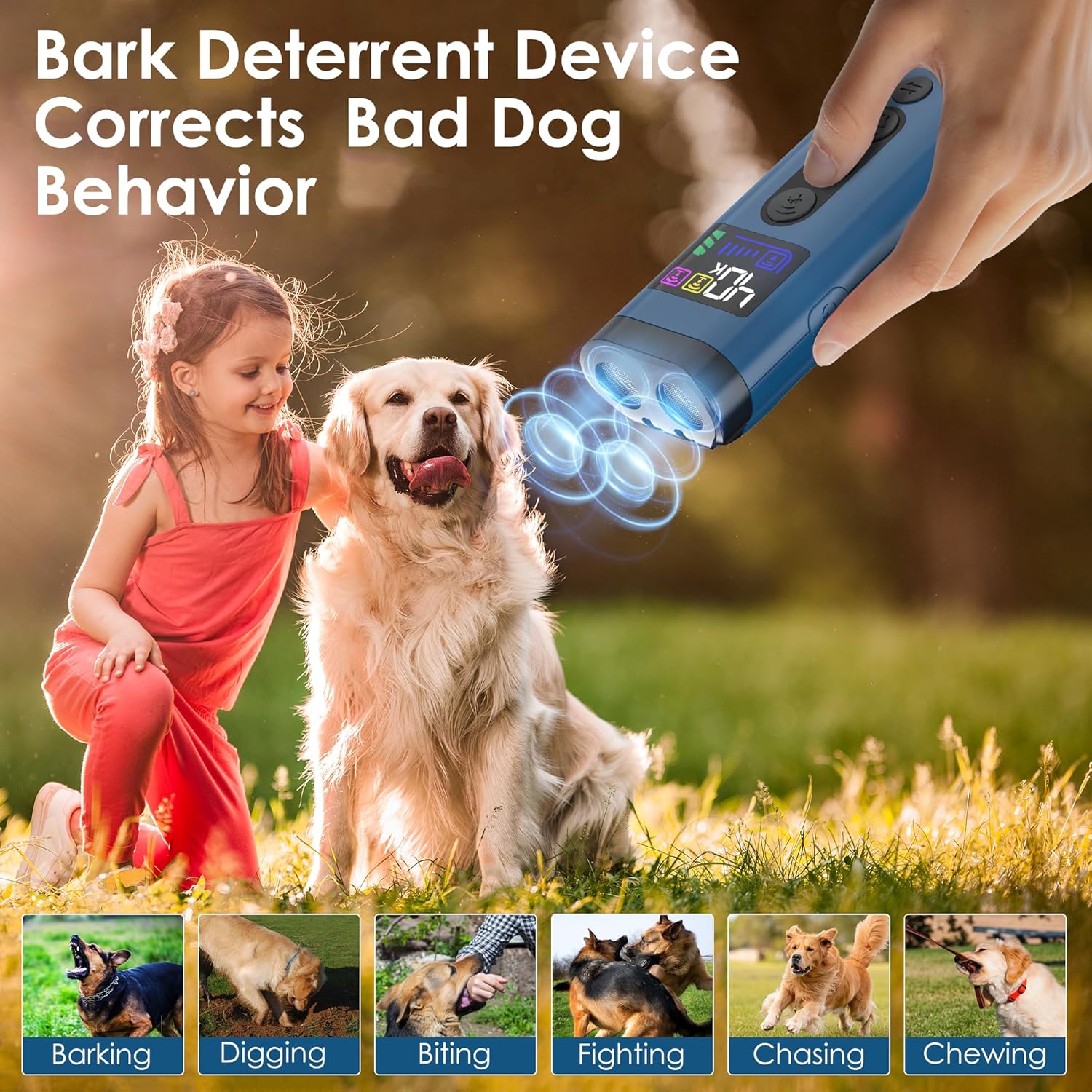 Dog Bark Deterrent Device, 65 FT Range,3X Ultrasonic Bark Deterrent Device & Ultrasonic Dog Trainer - Anti-Barking Device with Color Display, Safe & Effect