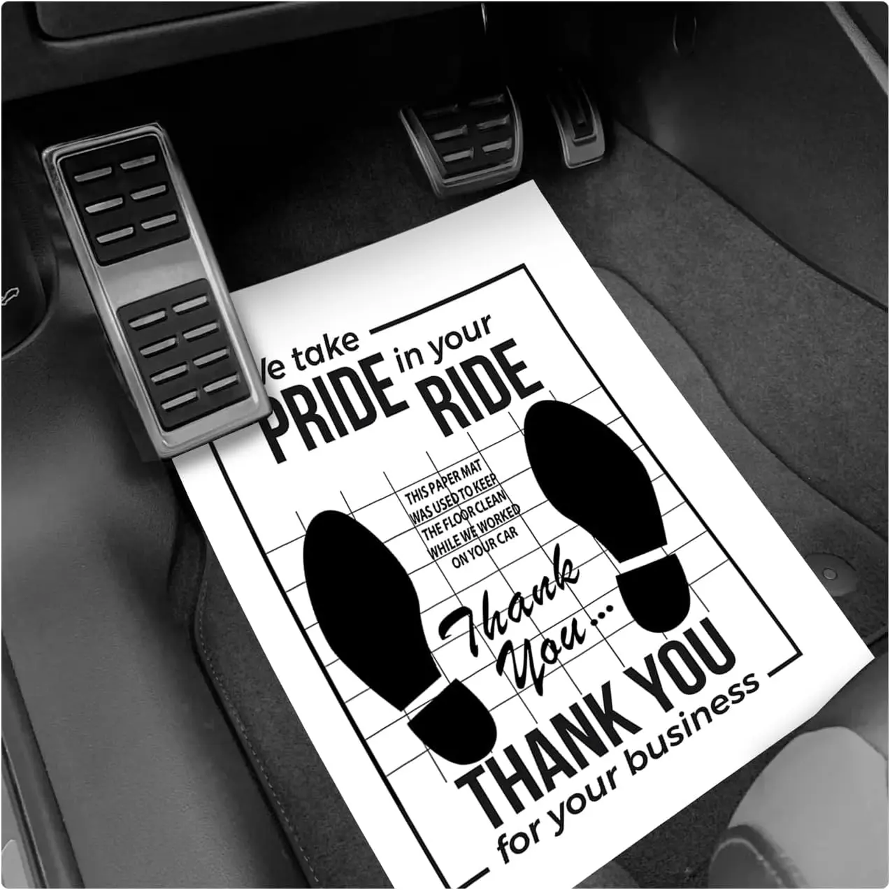 Disposable Auto Carpet Protector Floor Mats, 50-Count 16x20in Offset Paper Pads with Footprint Print, Abrasion-Proof Dirt-Blocking Temporary Covers for Car Detailing Wash (White, Foldable Storage)