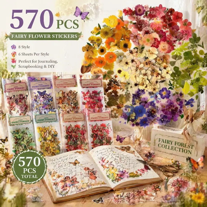 570Pcs Aesthetic Vintage Transparent Flower Fairy Stickers, Office Stationery Labels for Journaling, Scrapbooking, DIY Craft Projects (Journal, Phone Case Use), Accessories