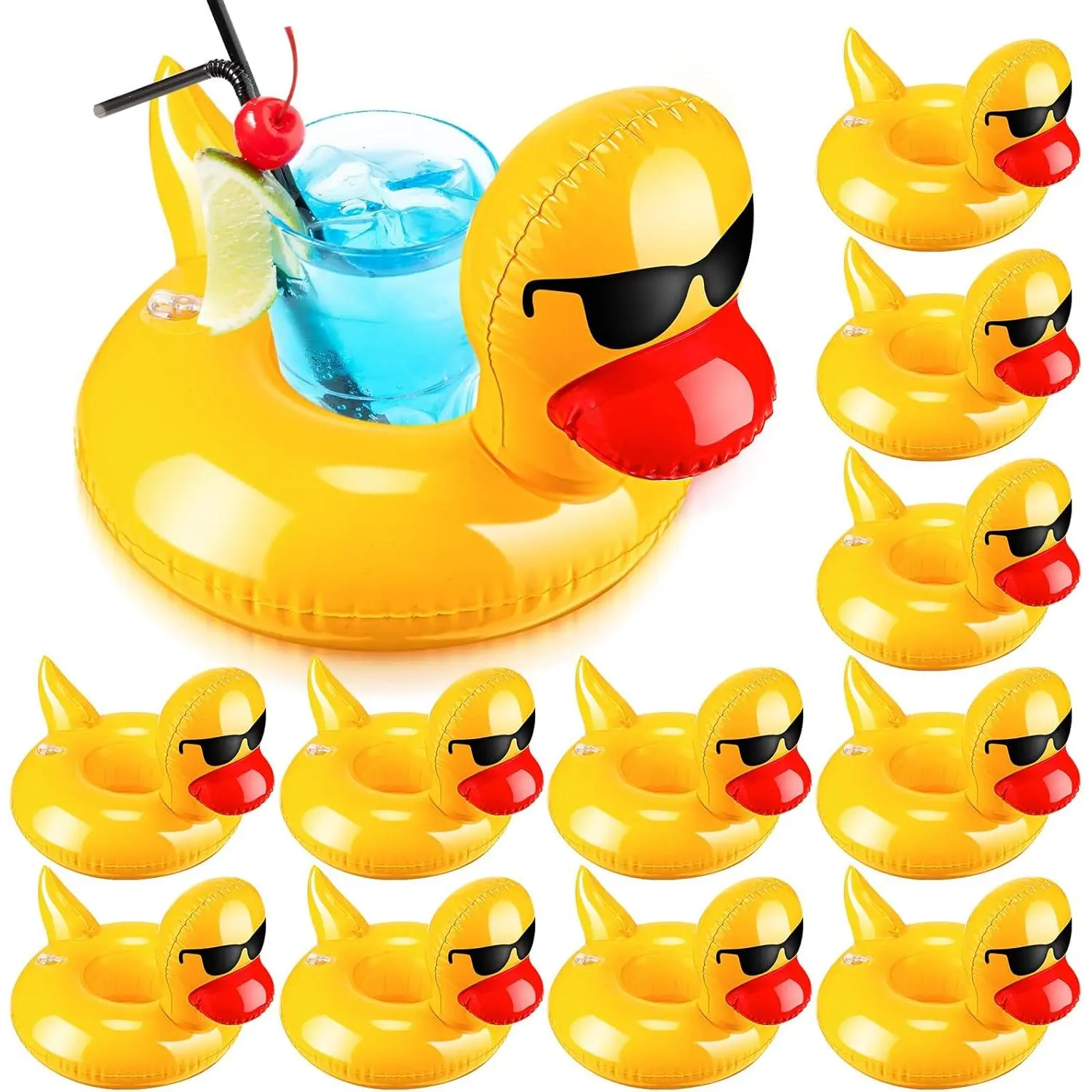 Inflatable Drink Floats Reusable Cute Drink Holder Cup Coasters Set for Pool Party Hot Tubs Lakes Oceans Summer Floating Accessories for Women Men Adults Duck Design