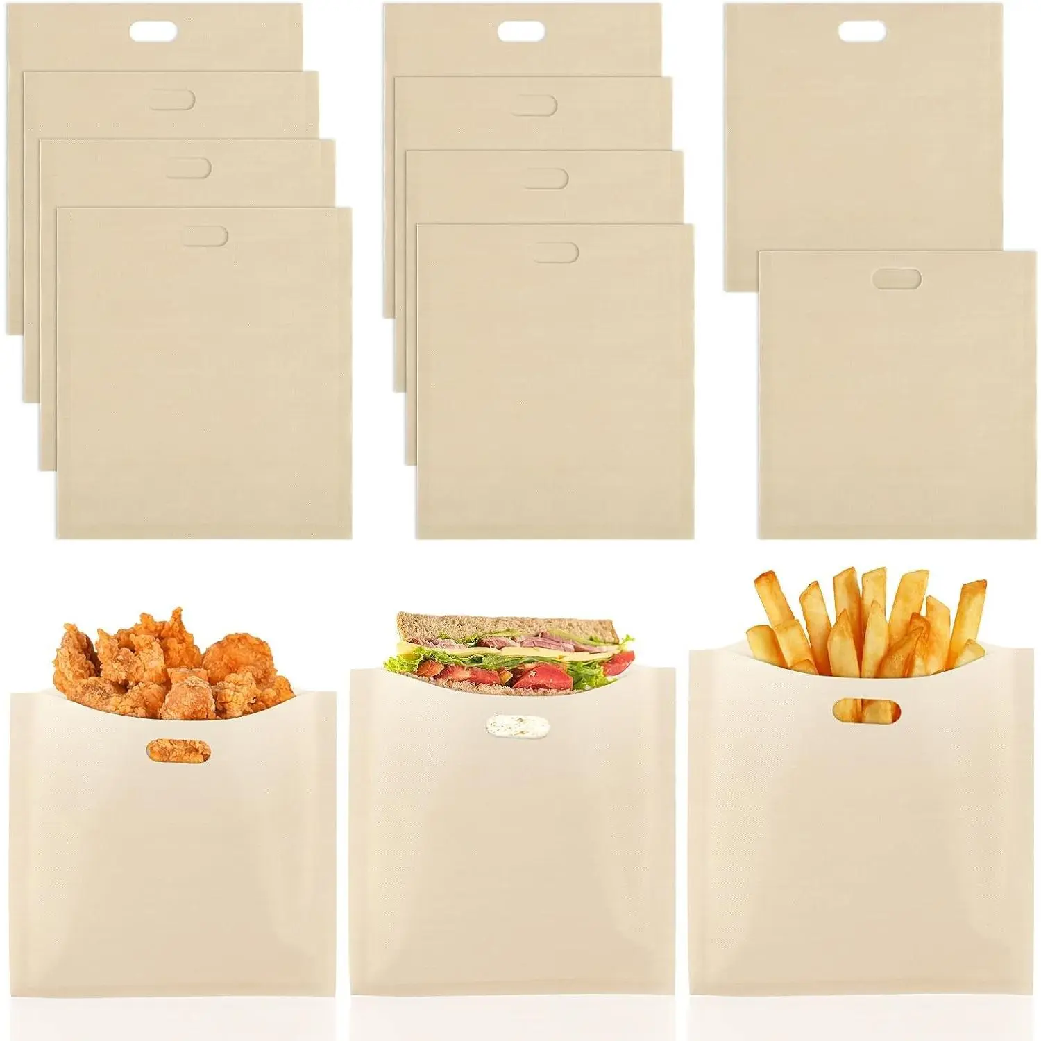 PEASUG Toaster Bags 10 Pack, 3 Sizes Toaster Bags Reusable, Heat Resistant Non-Stick, Washable Toaster Sleeves Compatible with Toaster Microwave, Great for Grill Cheese Sandwich Toast Panini Snacks