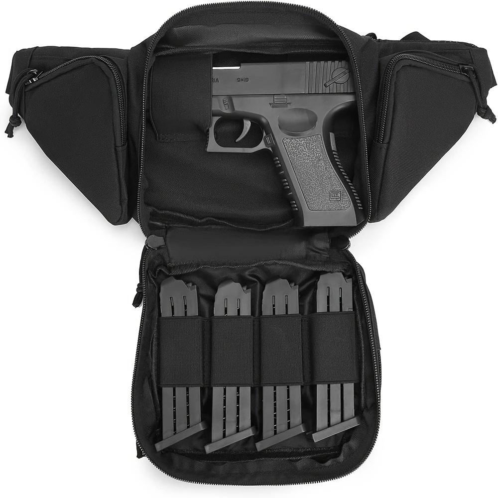 Classic Two-Hand Nylon Pistol Waist Bag with Ammunition Bag, Invisible Carrying Bracket Sheath, Zipper Closure-Black