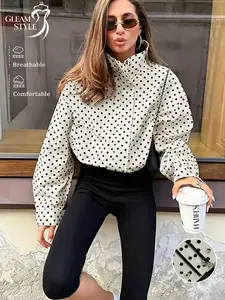 Women's Polka Dot Jacket, Short Drawstring Coat, Versatile Design, Fall 2026 New Arrival, Fashionable Outerwear for Women